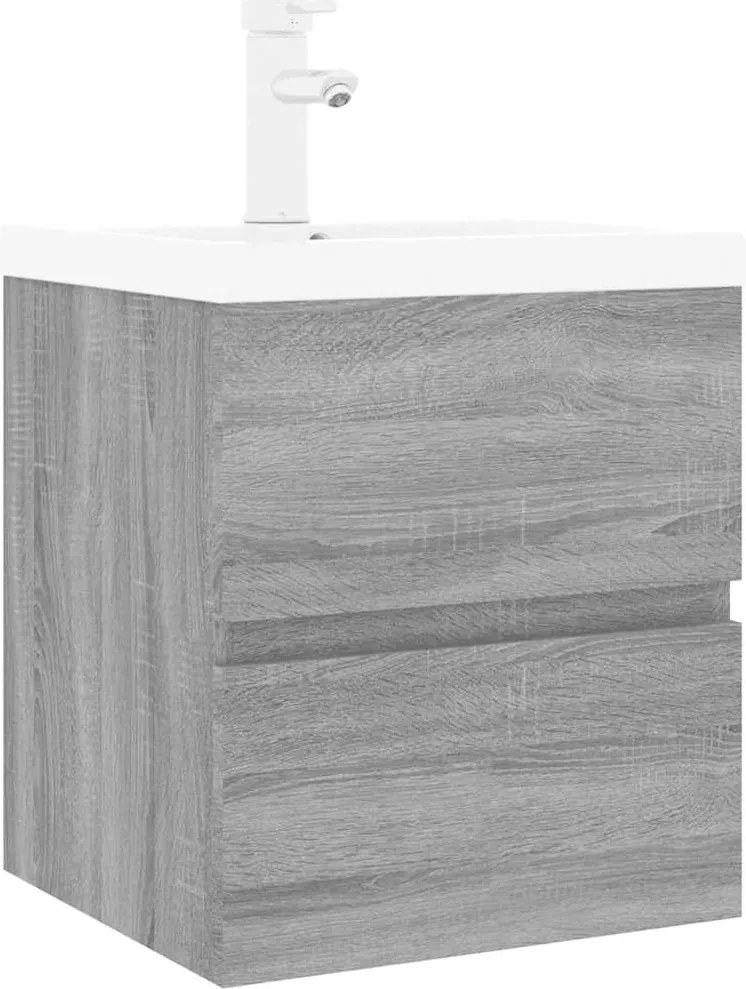 vidaXL Dulap de chiuvetă cu bazin încorporat gri sonoma lemn prelucrat