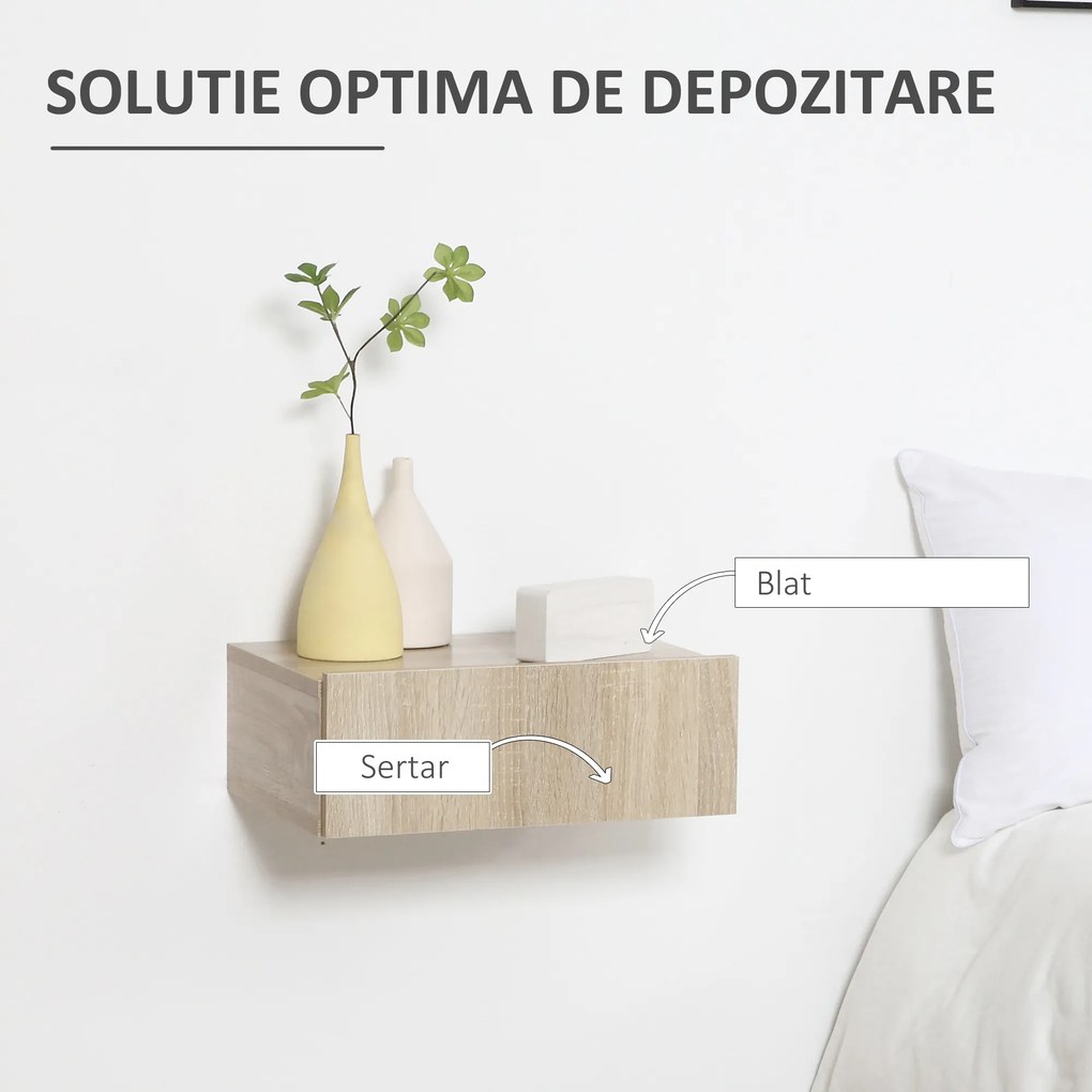 Set de 2 Noptiere Suspendate pentru Dormitor, Noptiere Moderne cu Fixare la Perete, din Lemn 40x30x15cm HOMCOM | Aosom Romania