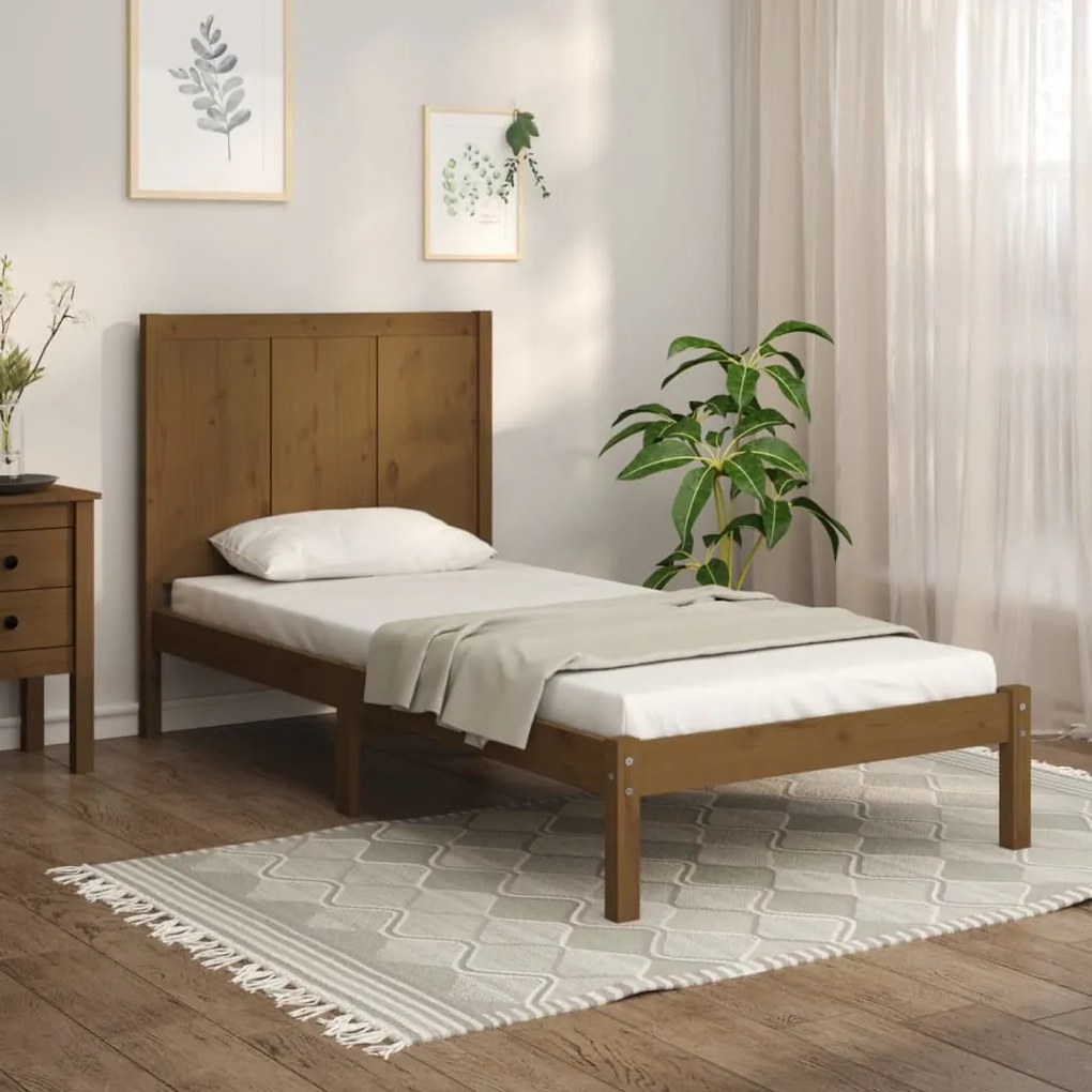 3105698 vidaXL Cadru de pat single, maro miere, 90x190 cm, lemn masiv de pin
