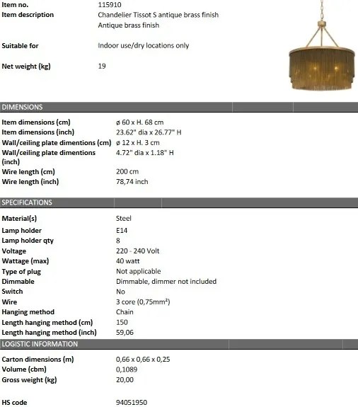 Candelabru design elegant LUX Tissot S, alama antica 115910 HZ