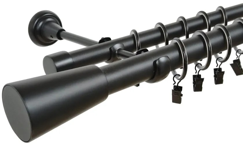 Galerie dubla walec basic negru 25/19mm (Alege marime: 140 cm)