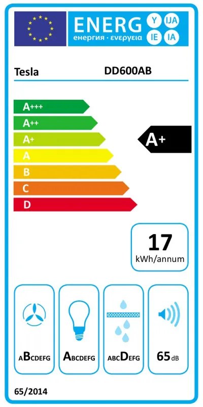 Hota incorporabila Tesla DD600AB, 190W, 1 motor, Decorativa, 60 cm, 630 m³/h, Filtre aluminiu, Negru