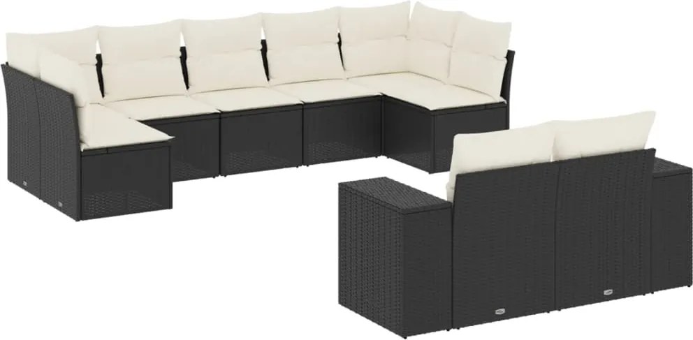 vidaXL Set mobilier de grădină cu perne, 9 piese, negru, poliratan