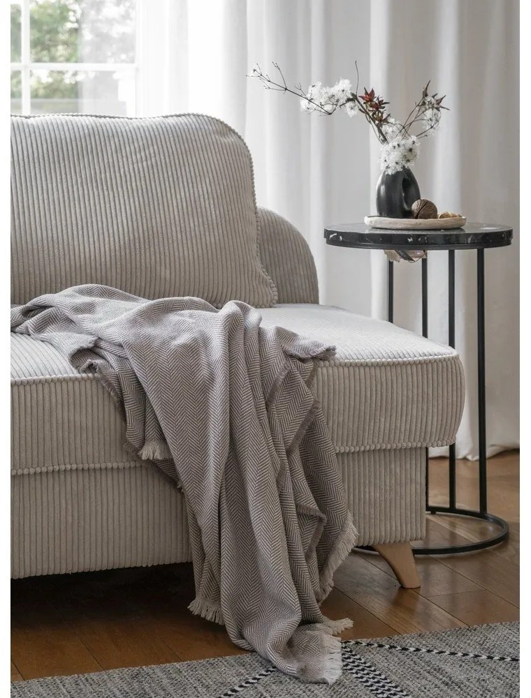 Șezlong bej cu tapițerie din catifea reiată (cu colț pe partea stângă) Chic Charlotte – Miuform