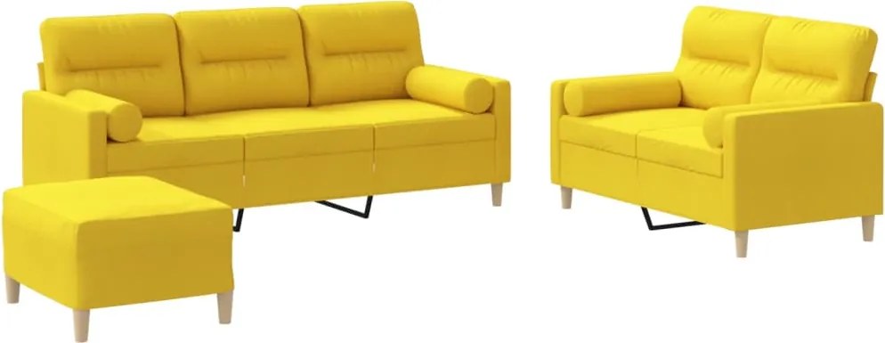 vidaXL Set de canapele cu perne, 3 piese, galben deschis, textil