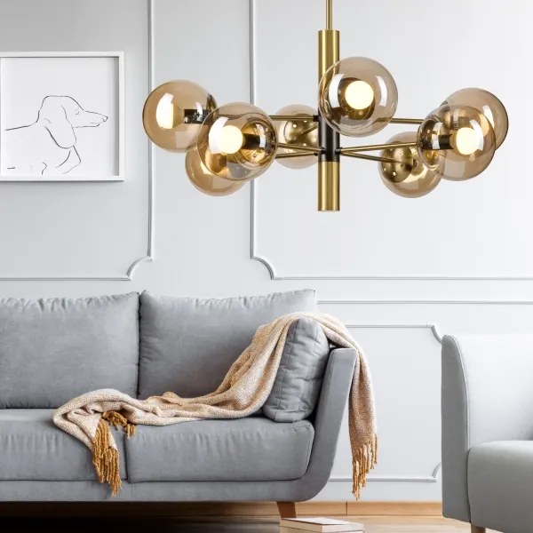 Lustră pe tijă ROLLO 8xE14/5W/230V auriu/fumuriu