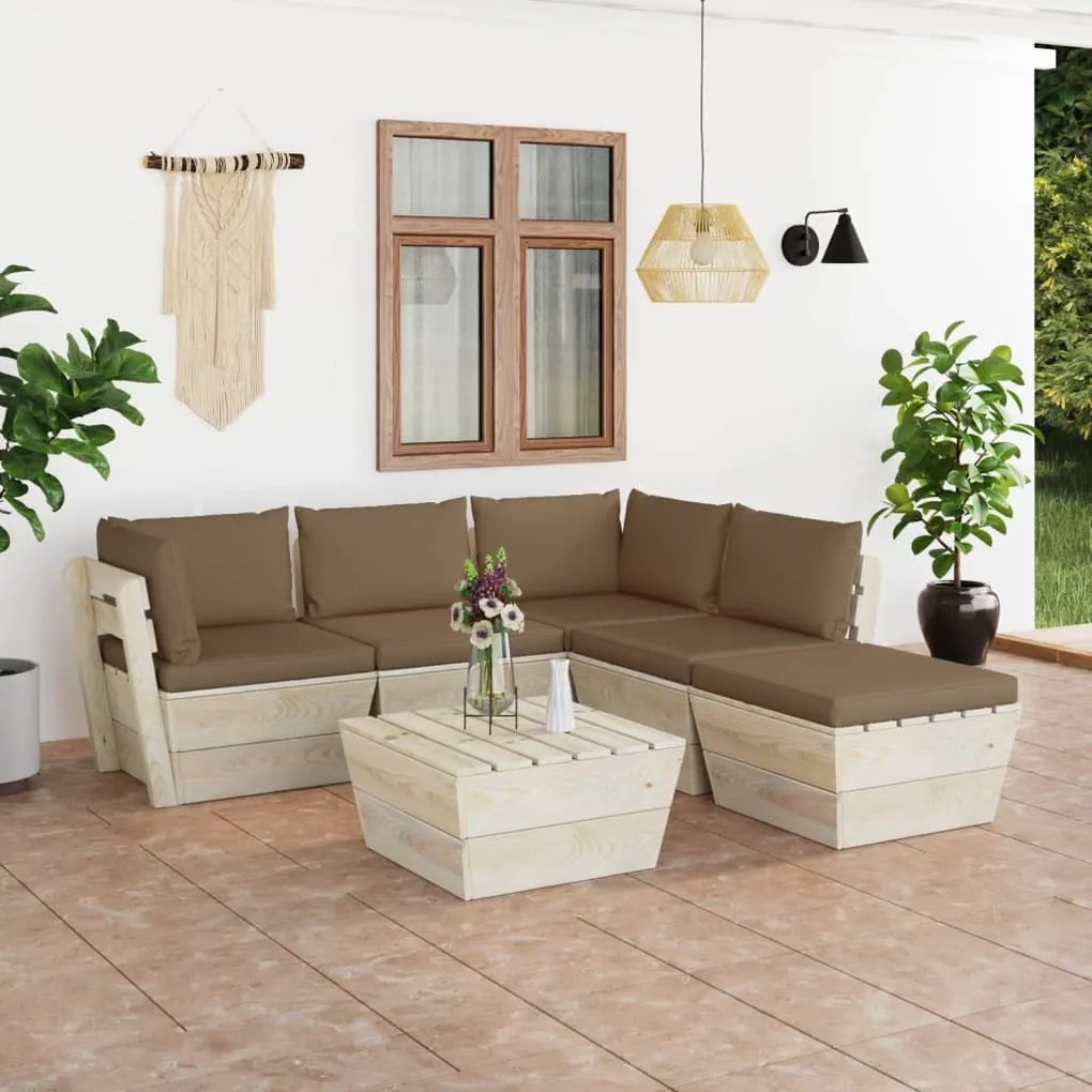 3063560 vidaXL Set mobilier grădină din paleți cu perne, 6 piese, lemn molid