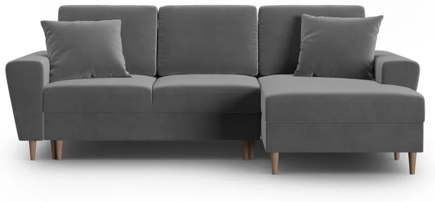 Colțar gri deschis extensibil, cu spațiu de depozitare cu tapițerie din catifea (cu colț pe partea dreaptă, cu șezlong) Kyoto – Cosmopolitan Design