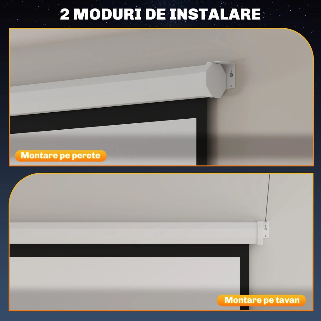 HOMCOM Ecran Proiecție de 85 inch 1:1 cu Telecomandă, Pânză de Proiector Rulantă, 176,5x8x176,5 cm, Alb | Aosom Romania