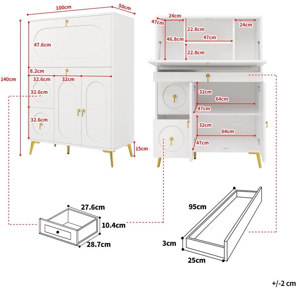 Bufet modern cu uși pliante, Alb | Aosom Romania