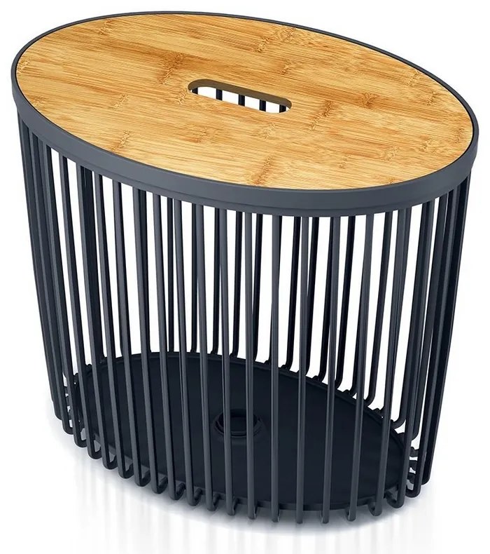 Cos universal oval cu capac din bambus, 55 l, lemn natural / antracit