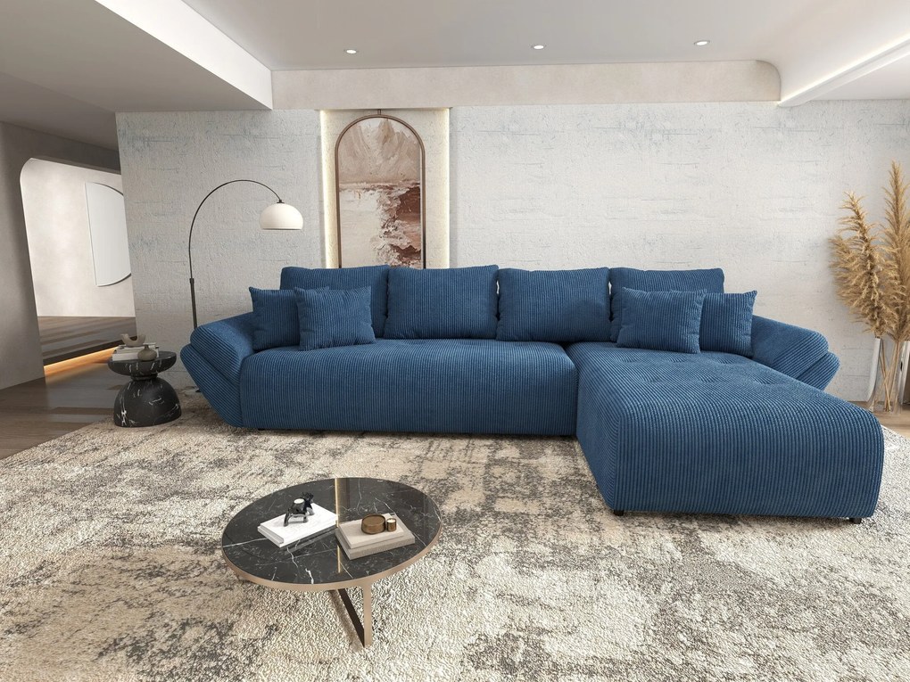 Colțar extensibil dumonde cu ladă de depozitare si sezut confortabil din spuma high-density, Berlin XL Zoom Blue 350x185 cm II