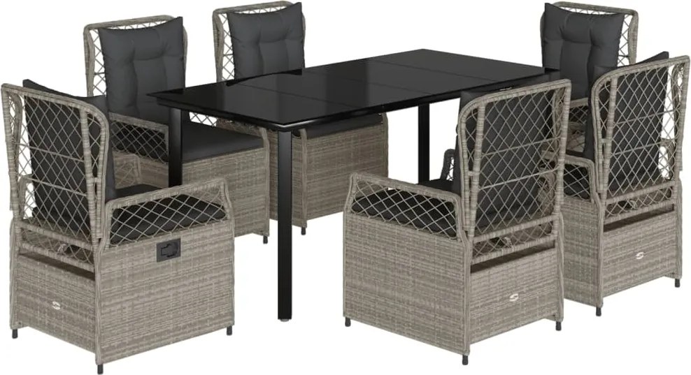 vidaXL Set mobilier de grădină cu perne, 7 piese gri deschis poliratan