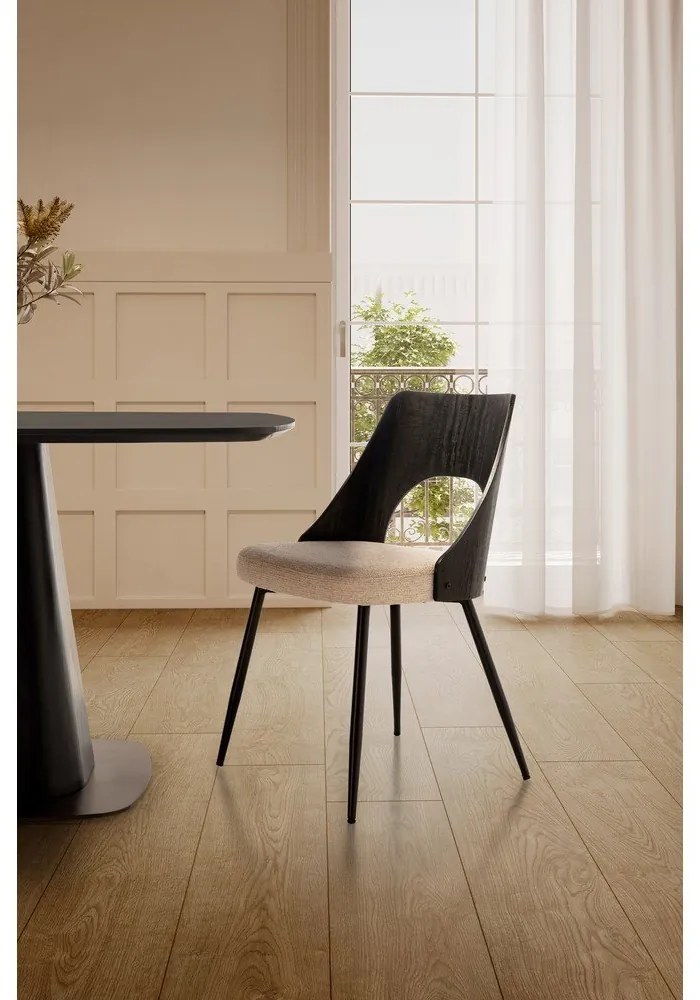 Scaune de dining negre/crem 2 buc. tapițate Gilda – MOME