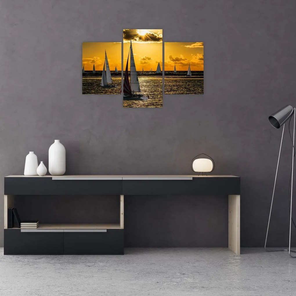 Tablou cu iaht în apus de soare (90x60 cm)