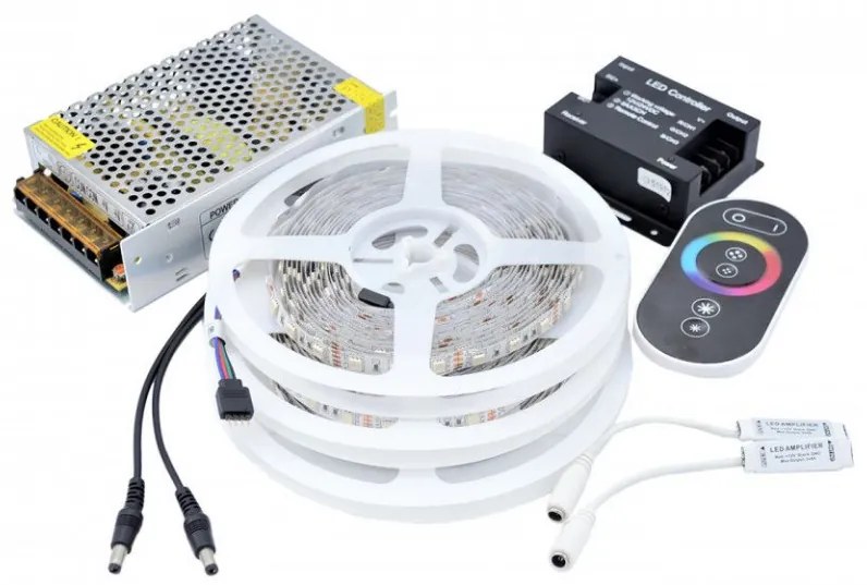 Kit Banda LED 5050, RGB, 15m, Interior, 60 LEDuri/m, Controller Touch+Alimentare
