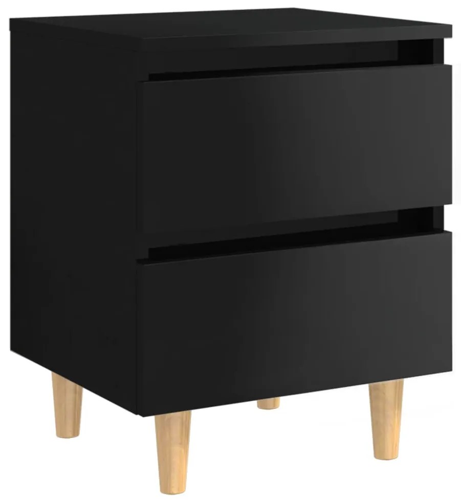 805865 vidaXL Noptieră & picioare lemn masiv pin negru extralucios 40x35x50cm