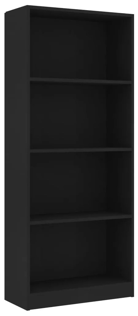 Bibliotecă cu 4 rafturi, negru, 60 x 24 x 142 cm, pal