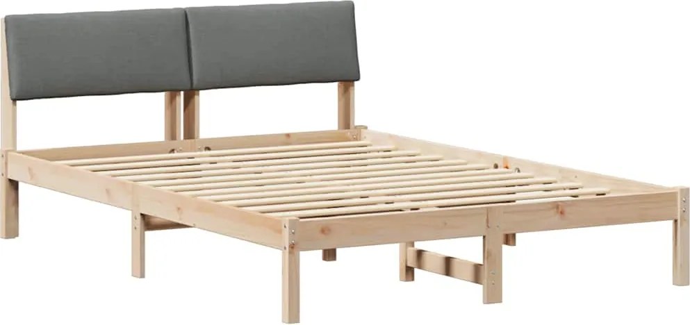 vidaXL Cadru de pat maro și gri închis 135 x 190 cm Lemn masiv de pin