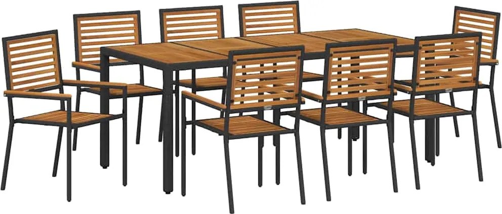 vidaXL Set de masă pentru grădină 9 pcs Negru și Maro poliratan