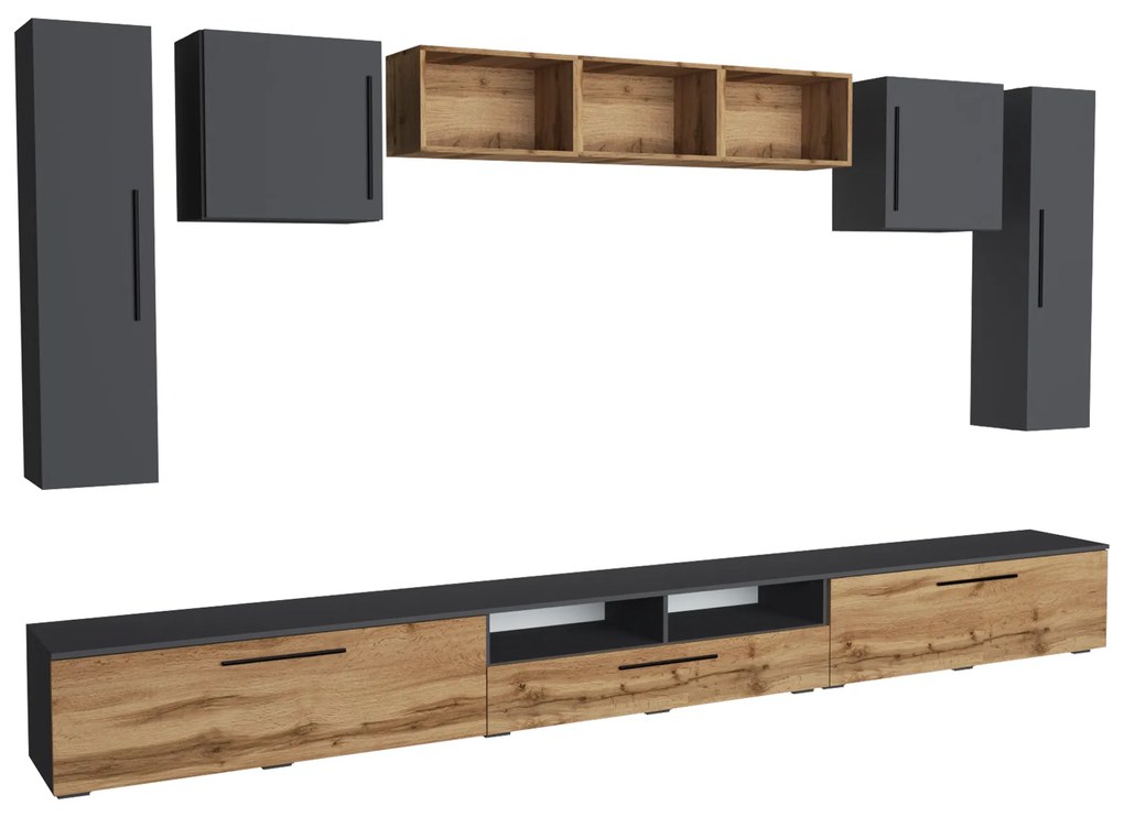 Living haaus Haga V2, Antracit/Stejar Wotan, L 360 cm