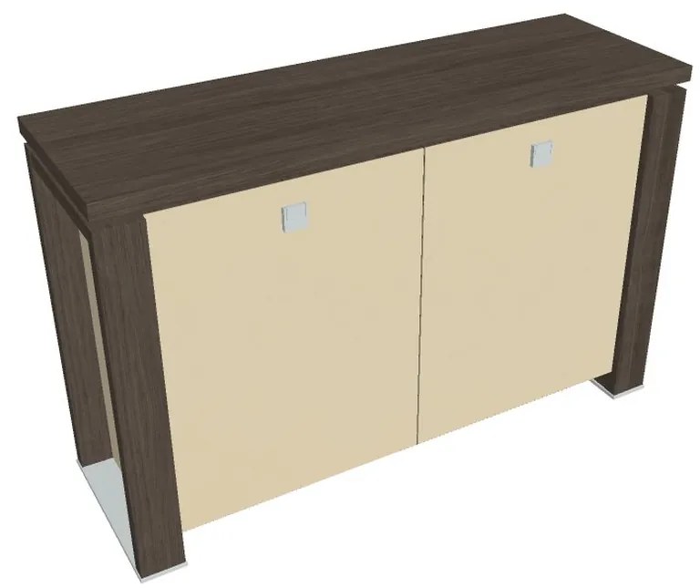 Dulap mic Verno+ S 140 x 46 x 90 cm, uși de sticlă, stejar antracit / vanilie