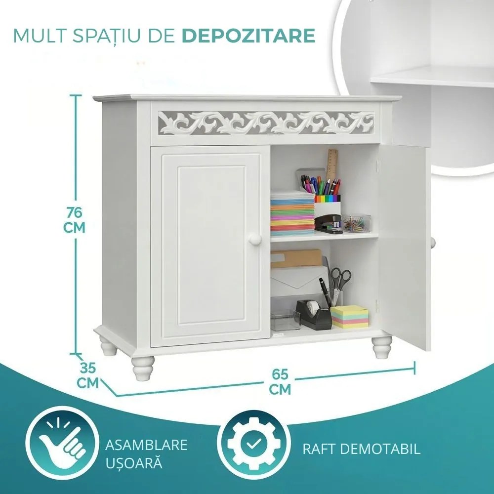Comodă JERSEY, 76x65x35cm, alb Casaria