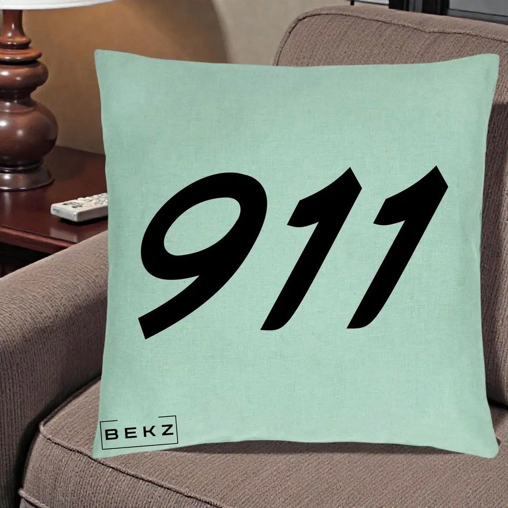Perna Personalizata 911 Bold, 40x40 cm, Verde Menta, Husa Detasabila, Perna Inclusa, BEKZ®