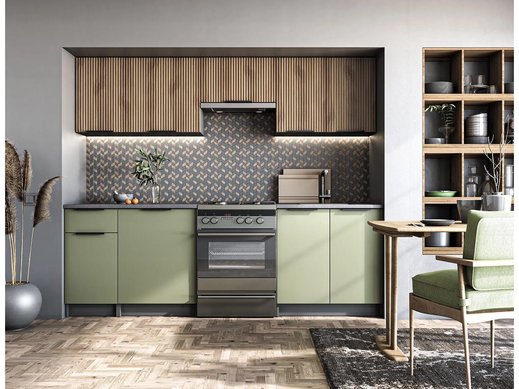 Bucătărie 240 cm Kesha (nuc + pistachio + antracit). 1092426
