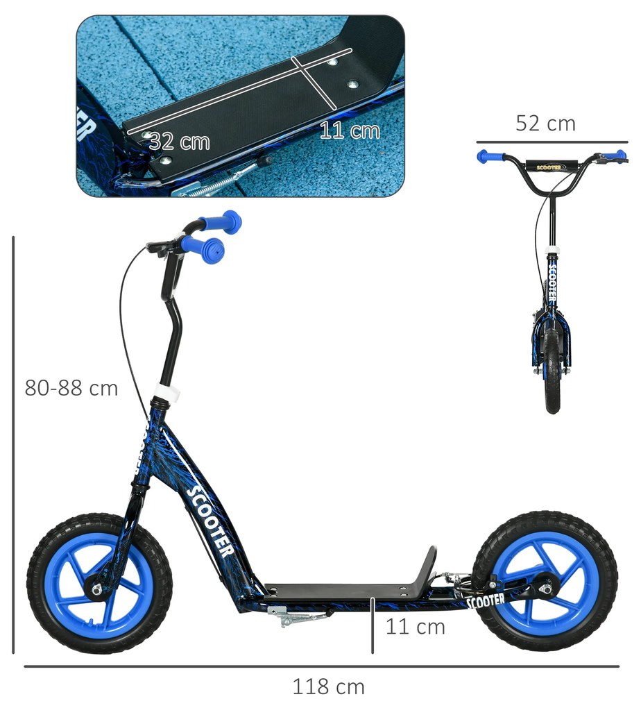 AIYAPLAY Trotinetă patineta pentru copii cu roți mari, 6-12 ani, înălțime reglabilă, frână din spate, suport, albastră | Aosom Romania