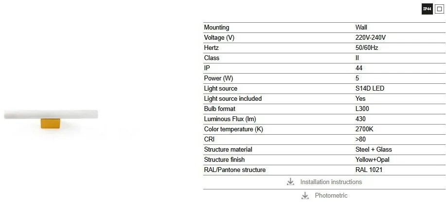 Aplica LED oglinda, tablou IP44 CALMA galben/opal 30cm