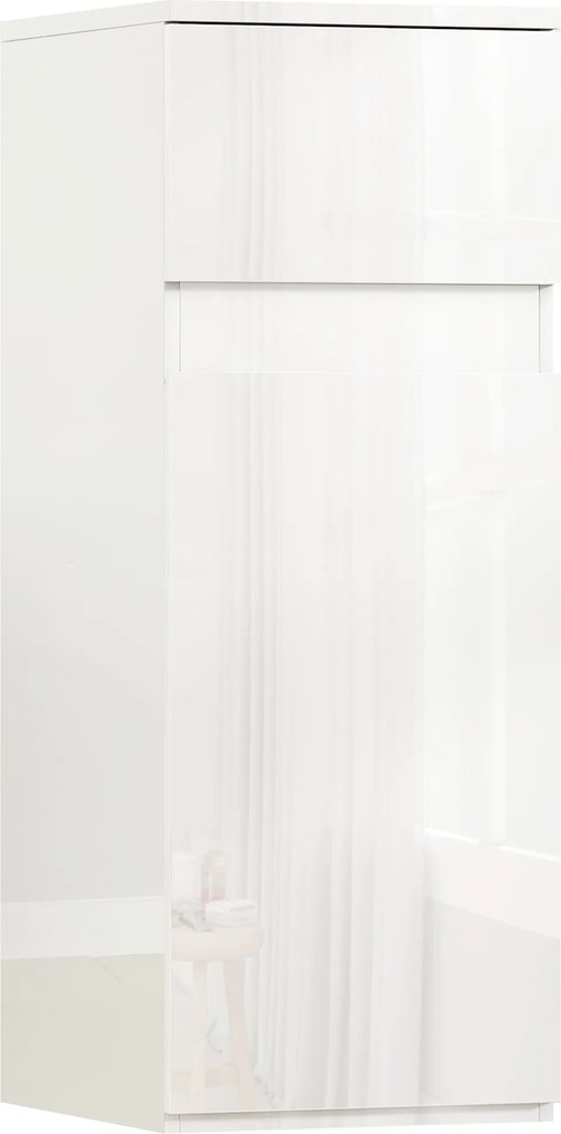 HOMCOM Dulap de Baie Suspendat cu Sertar și Ușă Lucioasă, Raft Reglabil din Sticlă Securizată, 30x34x79,4 cm, Alb Lucios | Aosom Romania