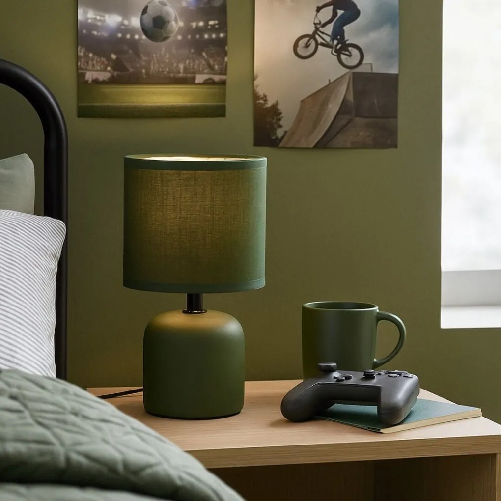 Lampa de masa ceramica si abajur verde Daphni