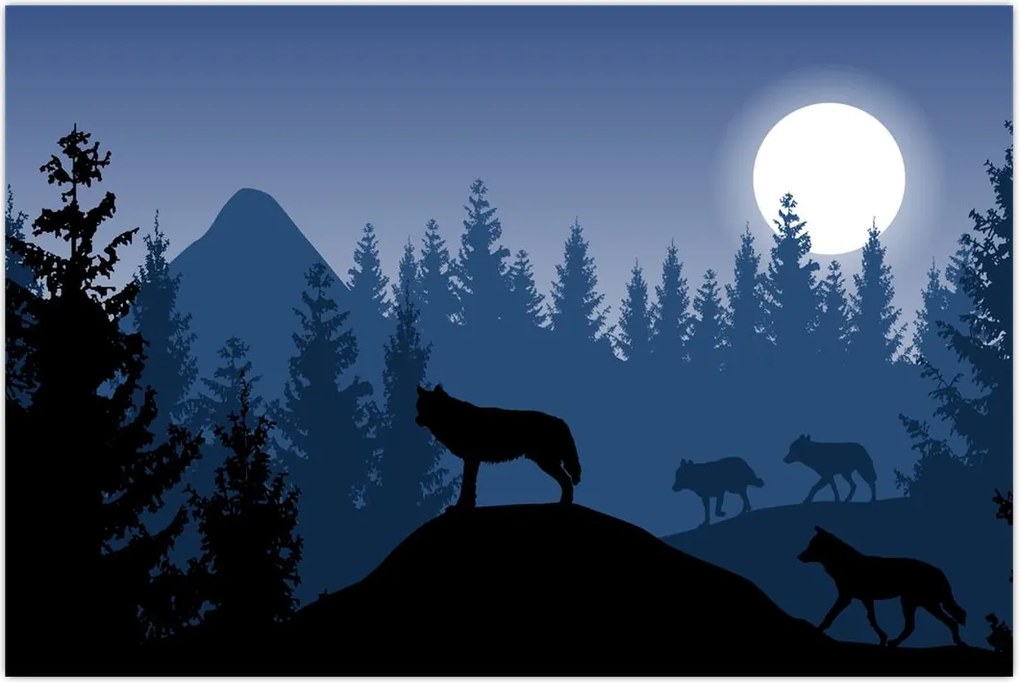 Tablou - Haita de lupi sub lună plină (90x60 cm)