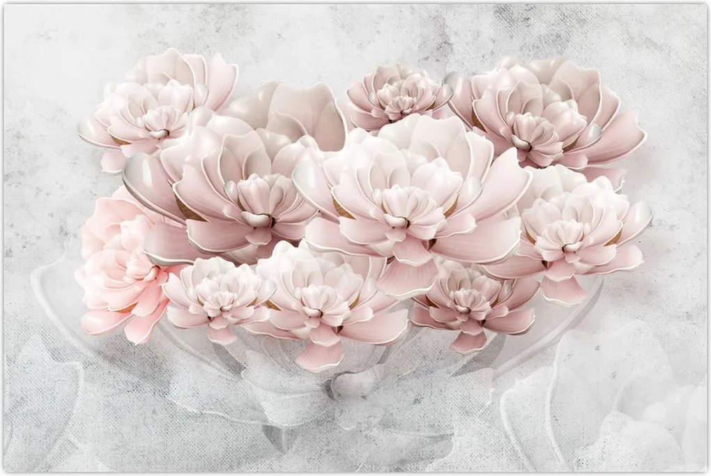 Tablou - Flori roz pe perete (90x60 cm)