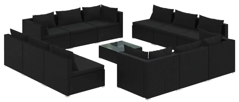 3101592 vidaXL Set mobilier de grădină cu perne, 13 piese, negru, poliratan