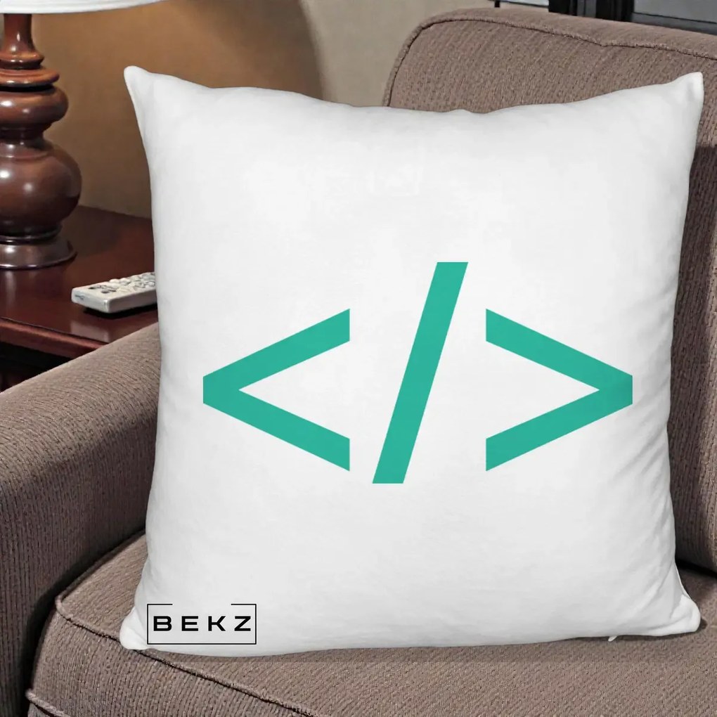 Perna Personalizata Cod HTML Turcoaz, 40x40 cm, Alb Pufos, Husa Detasabila, Perna Inclusa, BEKZ®