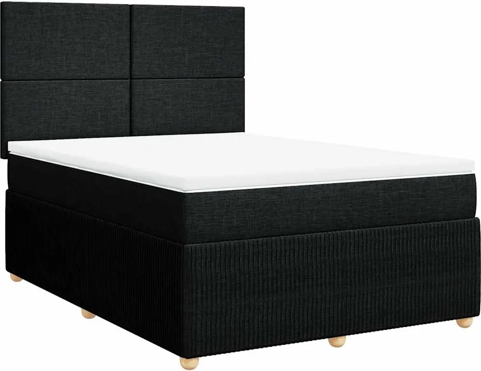 vidaXL Pat box spring cu saltea, negru, 140x190 cm, textil