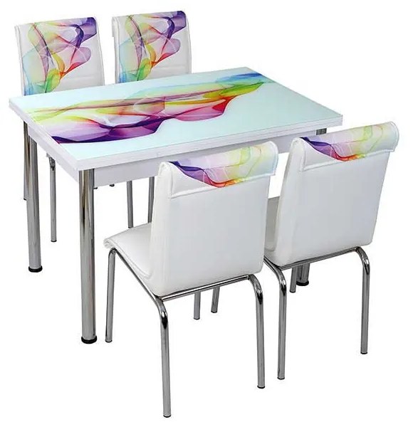 MASA EXTENSIBILA DREAM, 110/170X70X77 CM, CULOARE MULTICOLOR, PICIOARE METALICE, BLAT PAL/STICLA