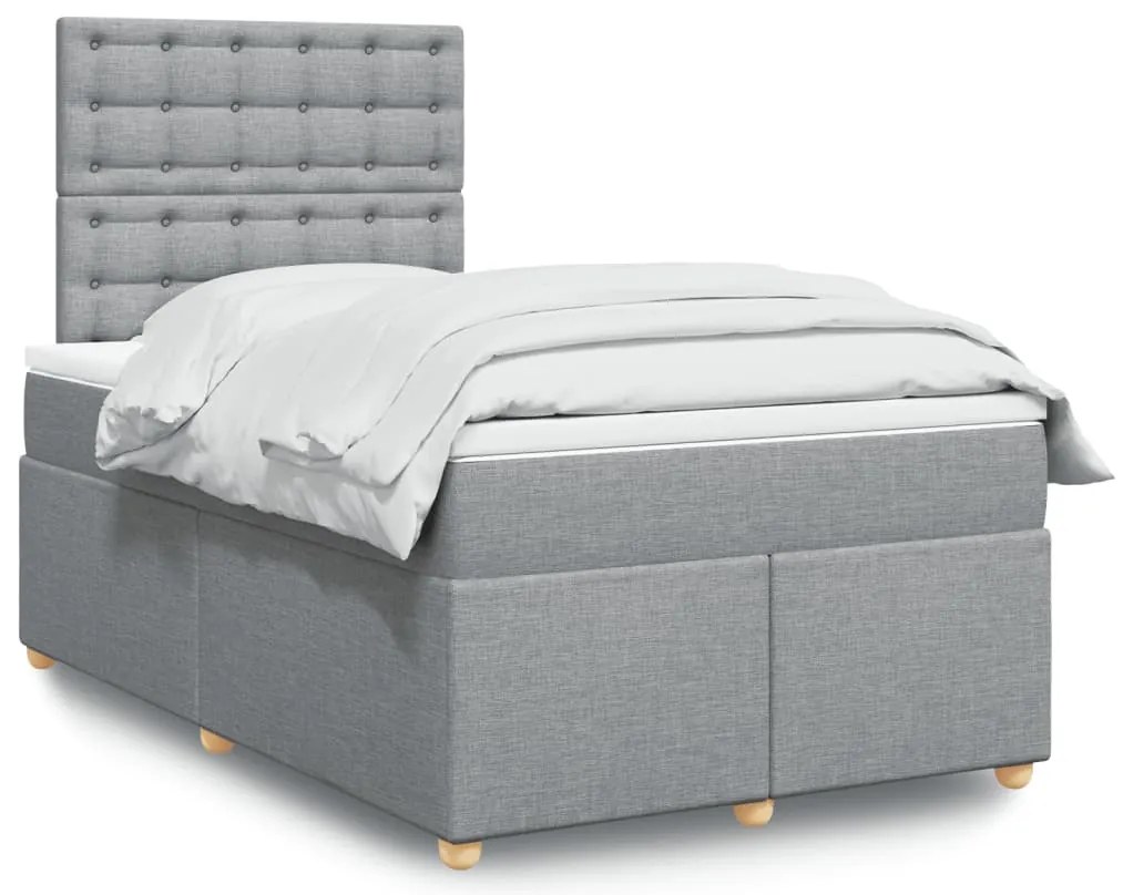 vidaXL Pat box spring cu saltea, gri deschis, 120x190 cm, textil