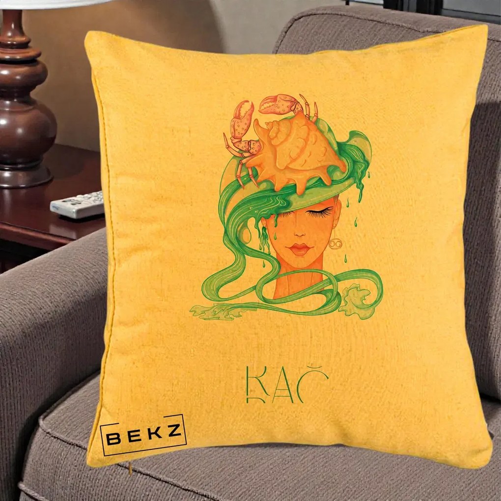 Perna Personalizata Zodie Rac, 40x40 cm, Galben, Husa Detasabila, Perna Inclusa, BEKZ®