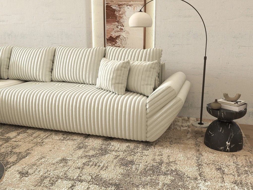 Colțar extensibil dumonde cu ladă de depozitare si sezut confortabil din spuma high-density, Berlin XL Ambience Ivory 350x185 cm