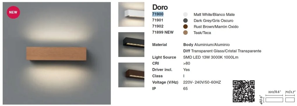 Aplica LED de exterior ambientala design modern IP65 DORO-13W lemn