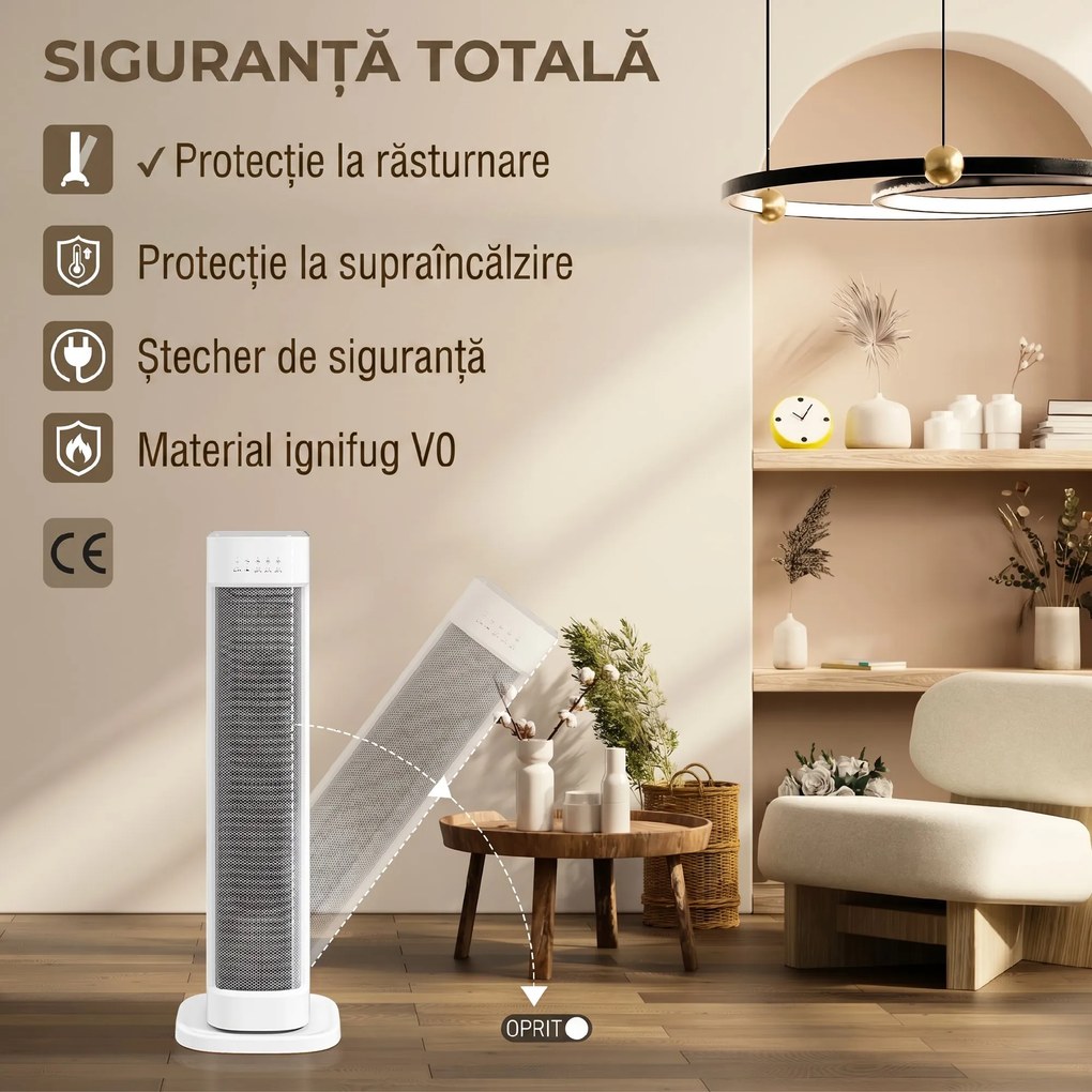 HOMCOM Termoventilator Ceramic 2000W 3 Temperature, Timer 15H și Telecomandă | Aosom Romania