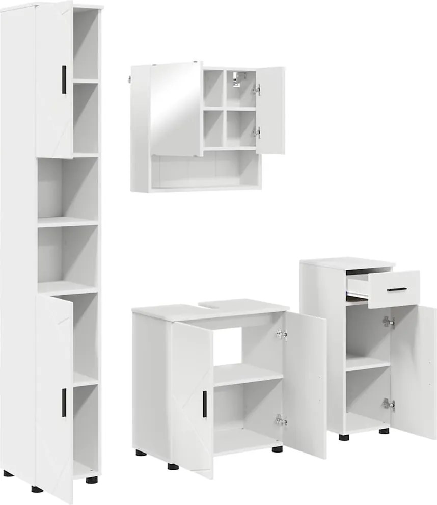 vidaXL Set de mobilier pentru baie 4 pcs Alb Lemn compozit & Metal