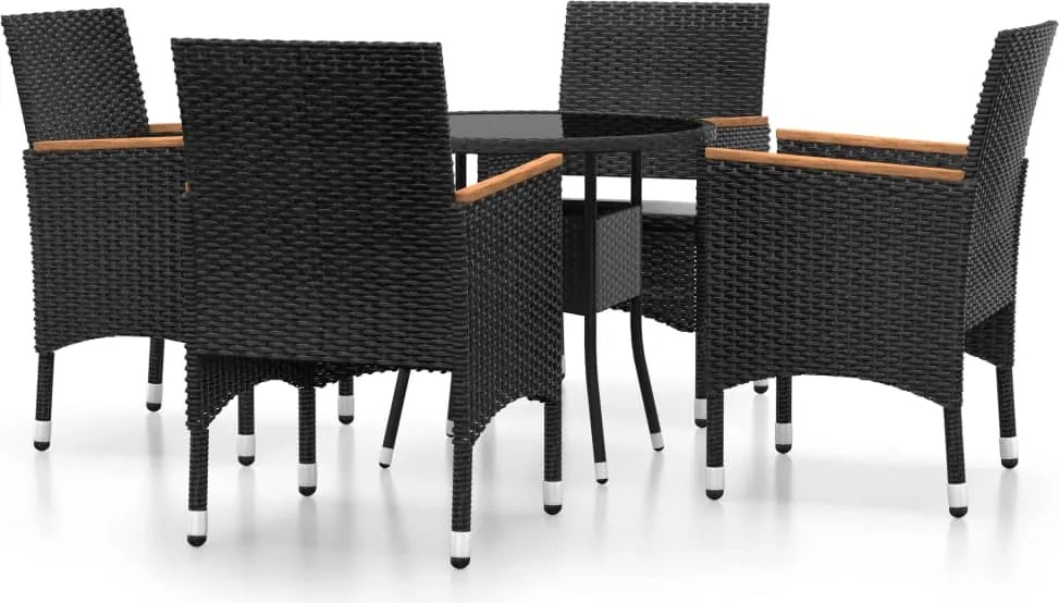 vidaXL Set mobilier de grădină, 5 piese, negru, poliratan