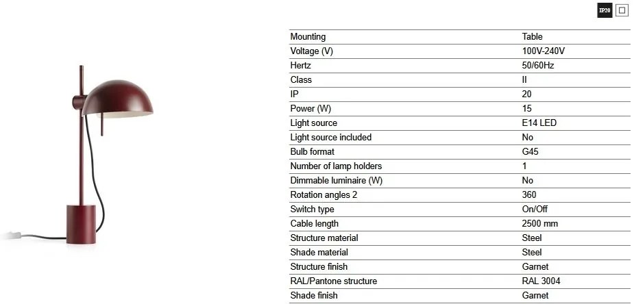 Veioza mobila directionabila MATILDA burgandy