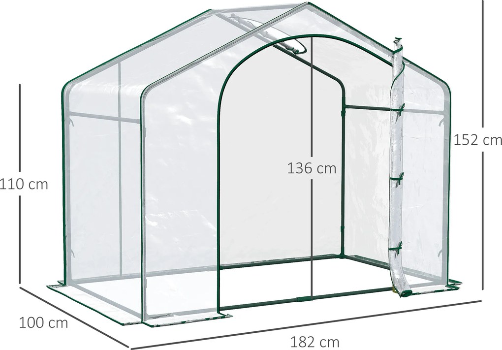 Outsunny Sera Cabina Portabila 6' x 3' x 6', Folie PE, Sera de Gradina cu Cadru de Otel, Usa cu Fermoar, Aerisire Superioara, pentru Flori, Legume, Puieti, Plante Tropicale, Verde | Aosom Romania
