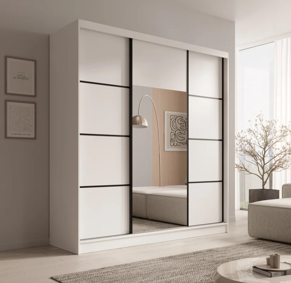 Dulap cu usi glisante, 200x61x215 cm, Keri 200, ADRK Furniture (Culoare: Negru / Argintiu)