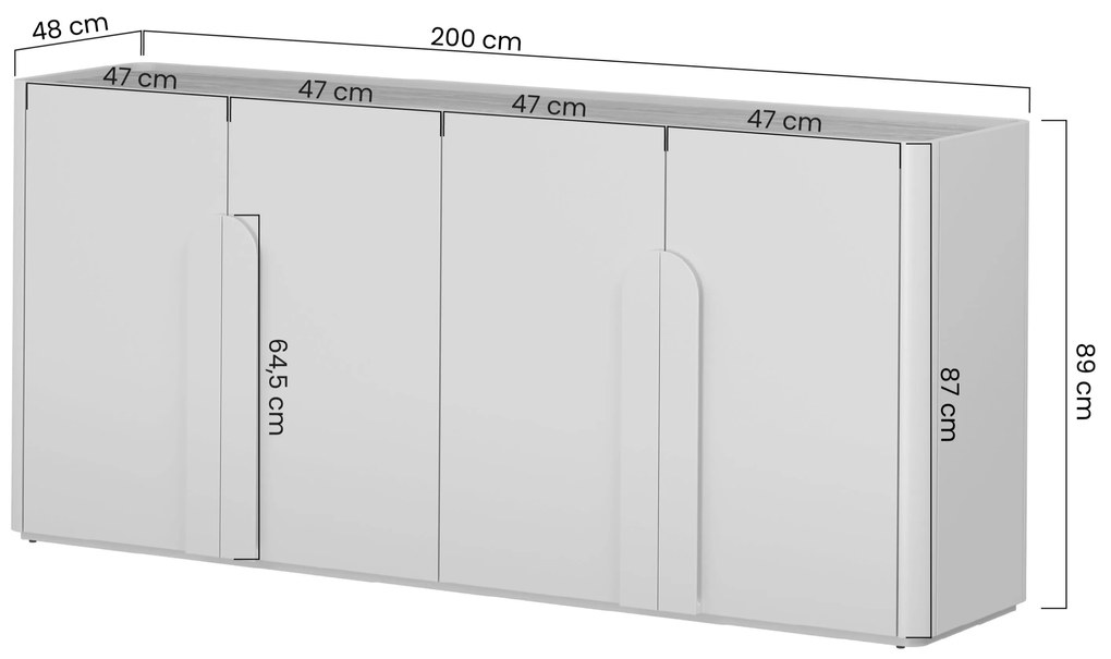Comodă cu patru uși Amilio 200 cm - cashmere / stejar uleiat / mânere cashmere